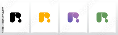 Rounded Rectangle Dots Connected Organic Shape Letter Logo Design R