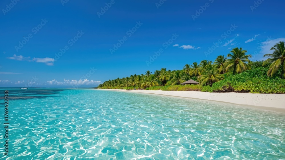 Fototapeta premium Beautiful seaside place in summer beach, summer, travel, nature, landscape, sea, blue, ocean, tropical, vacation