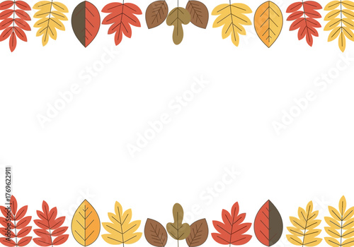 A decorative border of autumn leaves in warm colors, framing a blank white space.