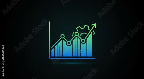 Vibrant line art of a business graph with upward trend and gear icon