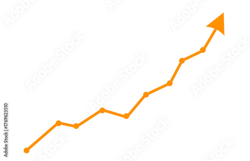 Tableau sur toile business line graph arrow rising up with dots followed by line graph going up side