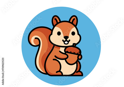 Cute cartoon squirrel holding an acorn in its paws, adorable woodland creature illustration