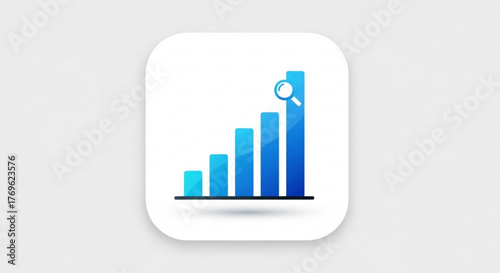 Bar graph with magnifying glass for analysis