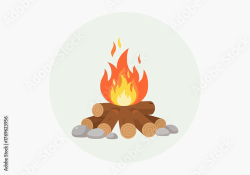 Warm campfire with burning logs and glowing embers, perfect for outdoor adventures and cozy evenings