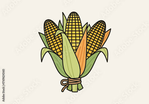 Three Ears of Corn Tied Together with Twine in a Rustic Arrangement