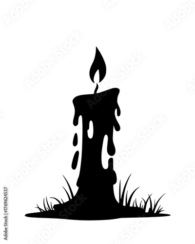 Spooky Halloween candle silhouette with melting wax drips and flickering flame for eerie designs