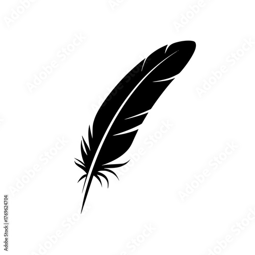 Elegant black feather illustration for creative projects, symbolic and minimalist design element