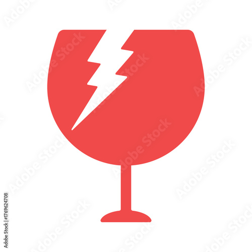 割れてヒビが入ったグラスの赤いアイコン - 壊れ物･ワレモノ注意のマークや不燃ごみのイラスト素材