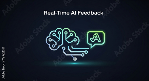 Realtime ai feedback with brain and speech bubble on dark background