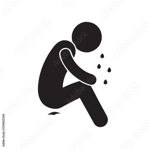 Silhouette of a person vomiting depicts sickness and discomfort isolated on white background