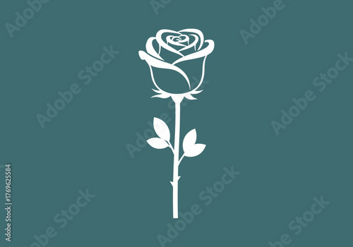 Elegant White Rose Illustration, Nature Art, Minimalist Design, Botanical Print, Serene Background