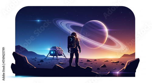 Astronaut standing on planet surface