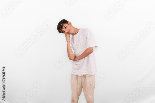 Canvas Print chill aloof laidback young casual dressed white male model teenage boy is ambivalent too cool for school