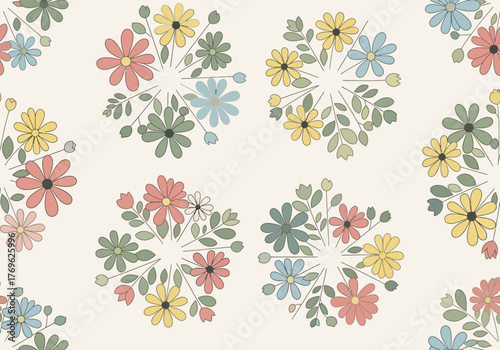 Floral Pattern Design, Colorful Flowers, Creative Studio, Illustration, Digital Art, Aesthetic Style