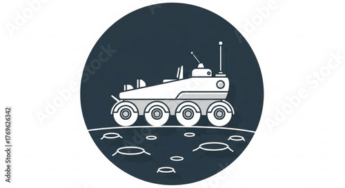 Illustration of a lunar rover on the moon with craters in the background