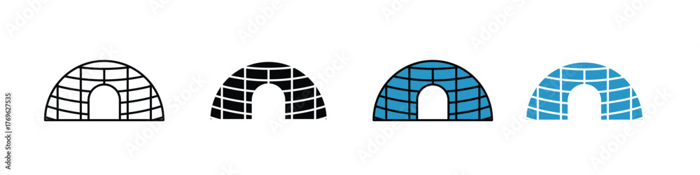 Fototapeta premium Igloo icon in outline, solid, and color styles. Perfect for winter, snow, arctic, and cold weather designs.