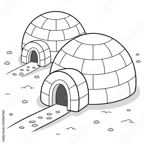 Two igloos on the snow in black and white
