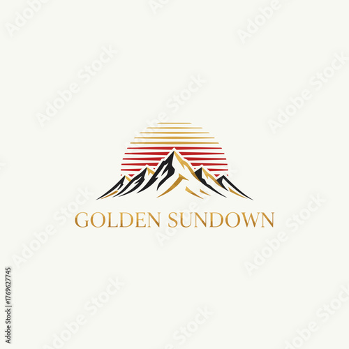 Golden Sundown Mountain Sunset Landscape Logo