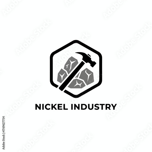 Nickel Industry Hammer and Ore Hexagon Logo