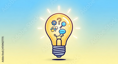 Creative idea generation with light bulb and business concept icons