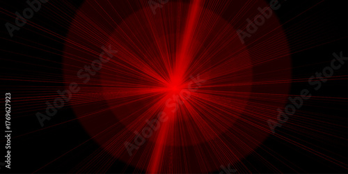Abstract red light burst effect with radial streaks emanating from the center on a dark background. futuristic speed motion with red rays of light abstract background. 