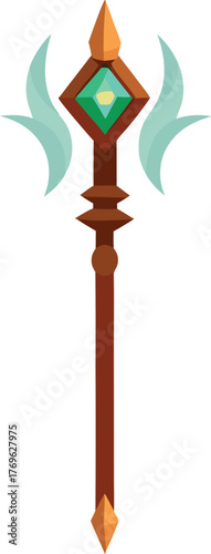 Fantasy staff with gem and wing accents vector illustration for game or mystical themed designs