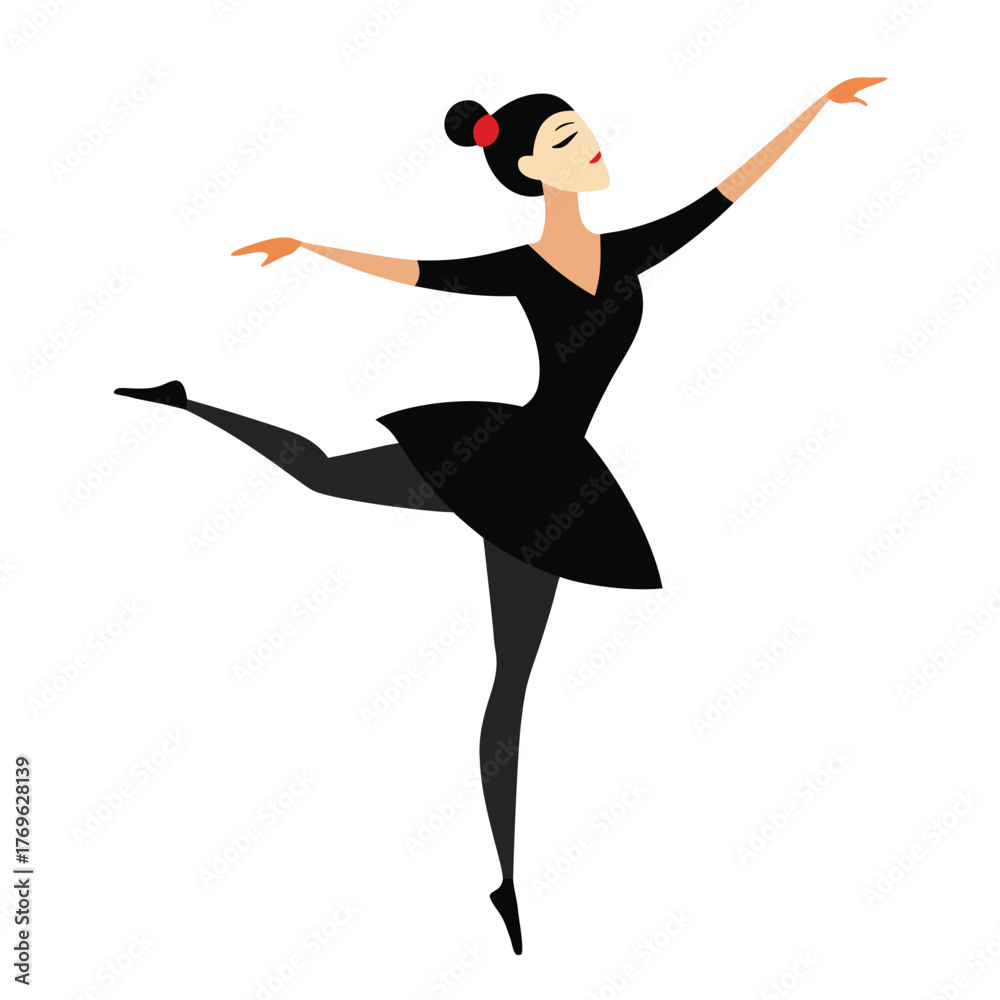 Obraz premium Graceful Ballet Dancer in Black Costume Attitude Pose Vector Illustration Clipart.eps