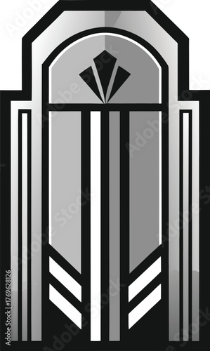 Art Deco Door Archway Entrance Building Architecture Design Grayscale Vector Isolated Clear Background