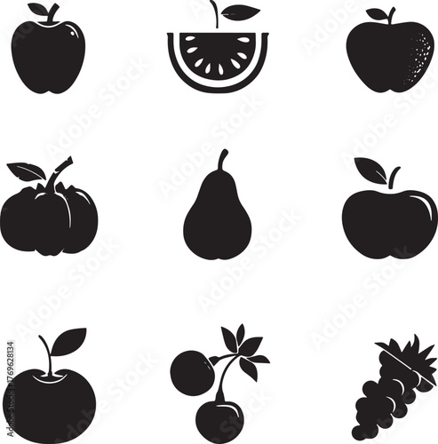 Wallpaper Mural Black and White Vector Illustration of Various Fruits Silhouettes Torontodigital.ca
