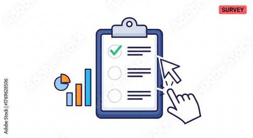 Survey form on clipboard with graph