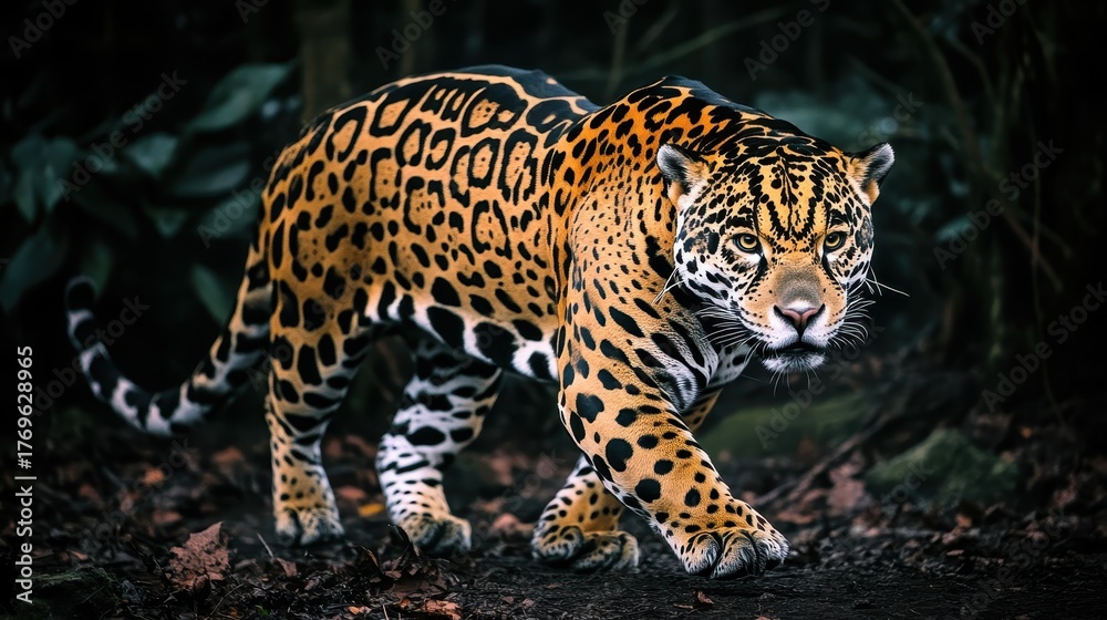 Obraz premium Majestic Jaguar Walking Through the Jungle Environment