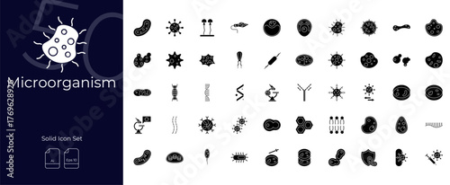 Microorganism Solid Editable Icons set.