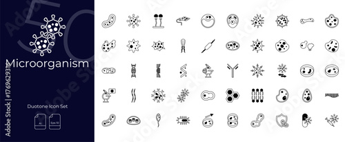 Microorganism Duotone Editable Icons set.
