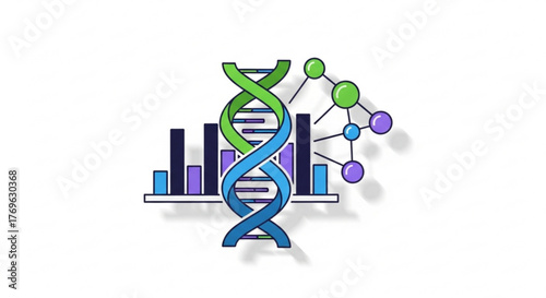 Illustration of dna structure, graph, and molecule
