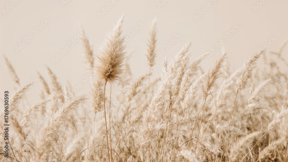 Obraz premium Dry beige flowers and grass macro of pampas