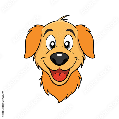 Happy cartoon golden retriever dog face with big eyes and open mouth silhouette isolated on white background