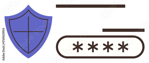 Shield symbol paired with a password entry bar, symbolizing cybersecurity, password protection, and privacy. Ideal for data security, authentication, IT solutions, encryption, privacy awareness user