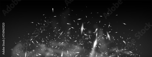 Fiery embers rising from intense heat with glowing ash and smoke. Hot flame sparks create powerful burning energy. Perfect for blacksmith, firepower or danger concept design.