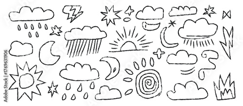 Collection of hand-drawn weather icons silhouette