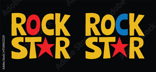 Rock Star Retro Typography tshirt Design, Bold Groovy Lettering in Vintage Style, Creative Music T-shirt Text Illustration	
