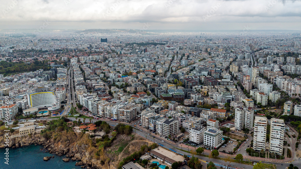 Obraz premium Antalya city center, Antalya's famous cliffs drone footage