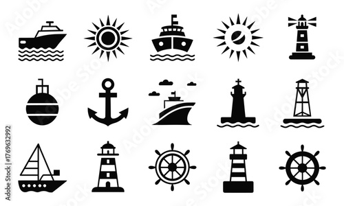 Nautical icon set silhouette