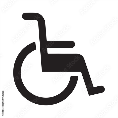 Black and white silhouette icon representing a wheelchair for accessibility and disability symbol