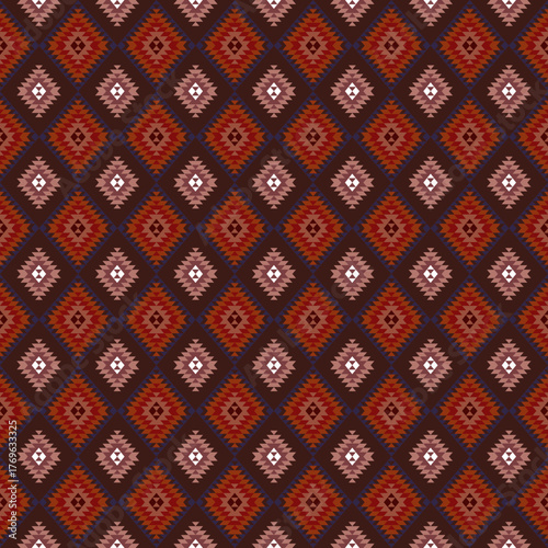 seamless pattern with hearts.A warm brown and red diamond pattern with tribal inspiration, representing strength and grounded beauty.
