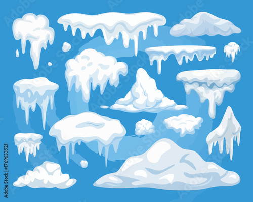 Snowdrift and Icicle Illustration on Blue Winter Background