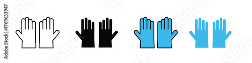 Gloves icon in outline, solid, and color styles with a white background. Ideal for winter, fashion, clothing, and cold-weather designs.