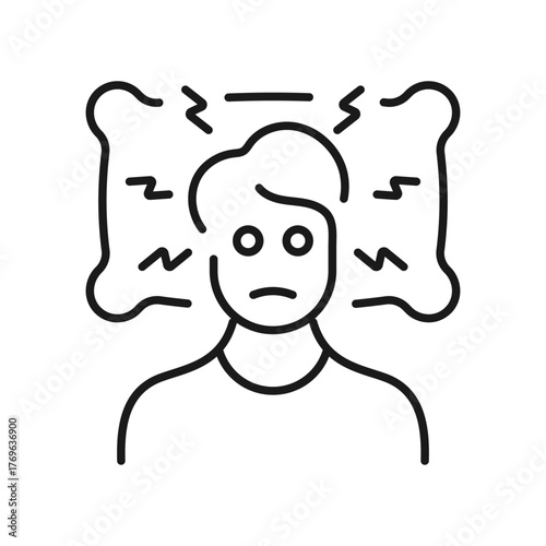 Insomnia icon. Outline vector illustration of sleeplessness, stress, and fatigue. Minimal line design symbolizing tired mind, anxiety, and night restlessness for mental health or sleep disorder
