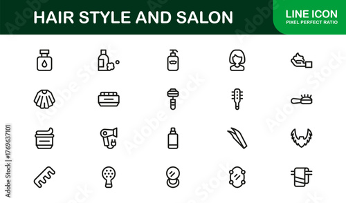 Hair Styling Modern Line Icon Set – Professional Minimalist Outline Collection for Salon and Beauty