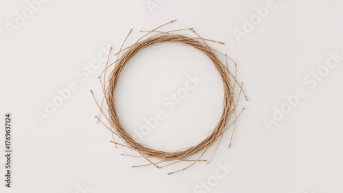 A natural nest circle made of twigs arranged in a ring shape.