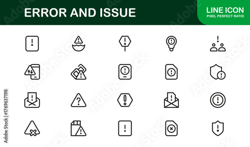 Error and Issue or Technology Problem Symbols – Professional Line Icon Set Featuring Minimal Error And Issue Designs In Pixel-Perfect, Editable Vector Style
